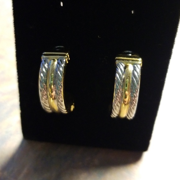 Gold and Silver Rope Twist Huggies - Picture 1 of 6